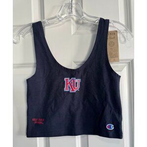 Kansas University Jayhawks Women's Scoop Crop Tank Top Champion Navy Blue Medium